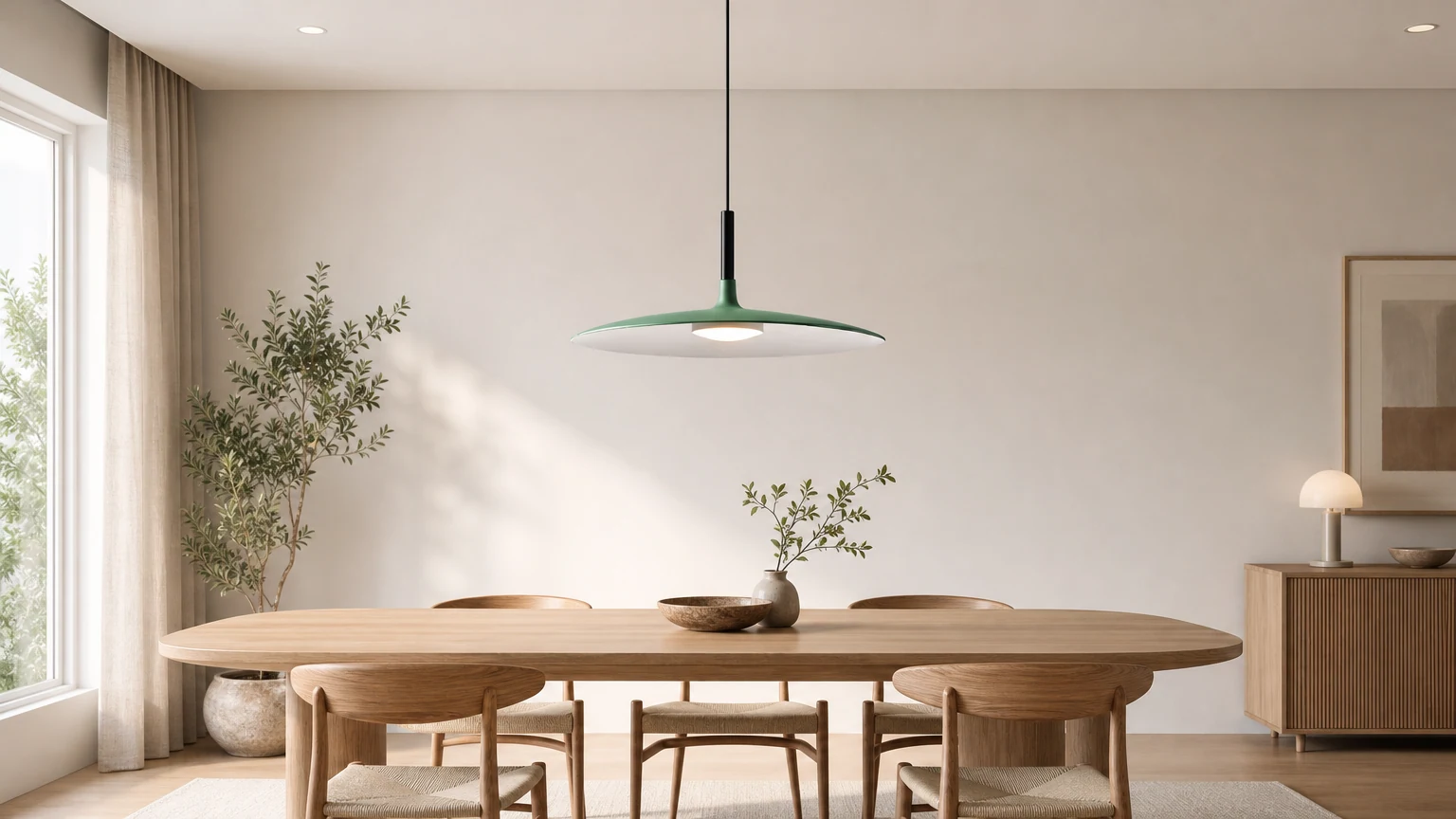 Scandinavian Large Cone LED Pendant Light S08 installed over a dining table