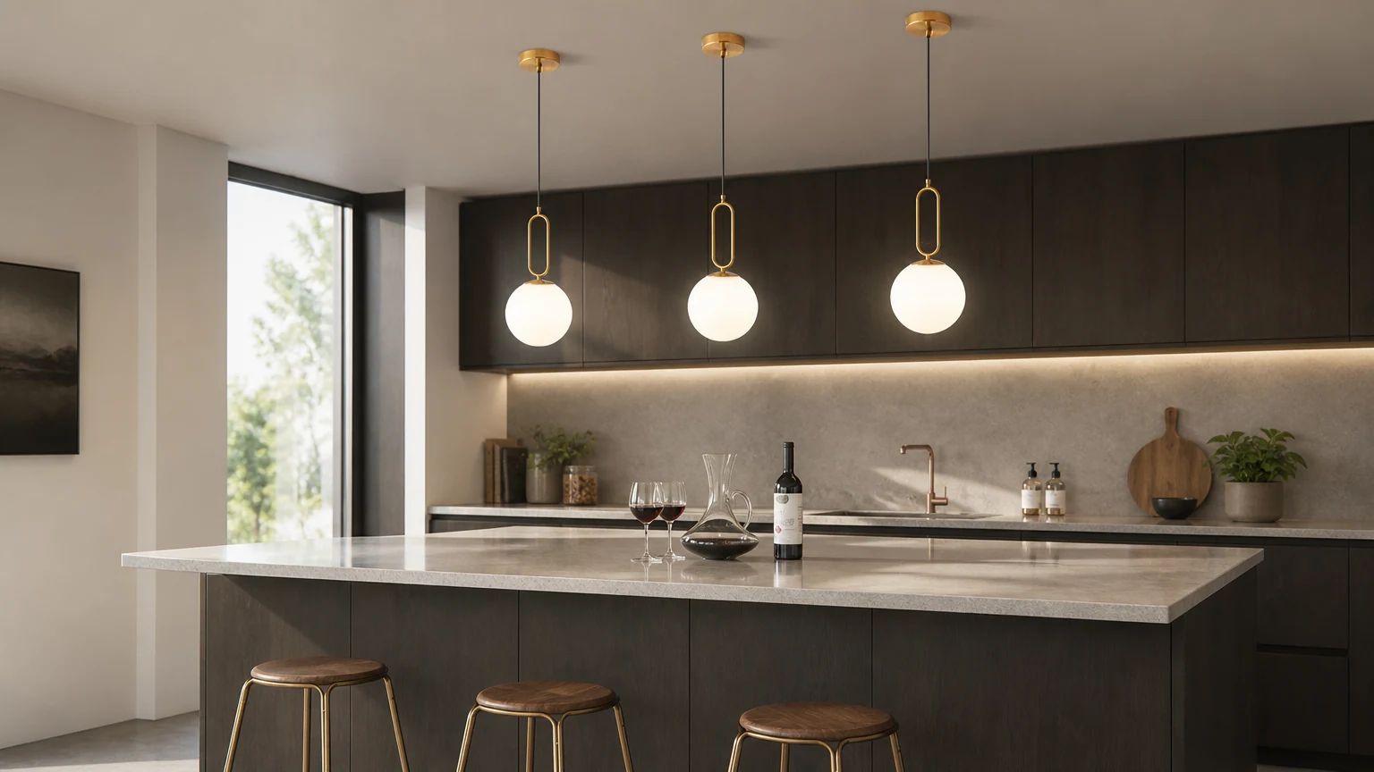 Minimalist Oval Ring Pendant Light installed in a warm interior scene
