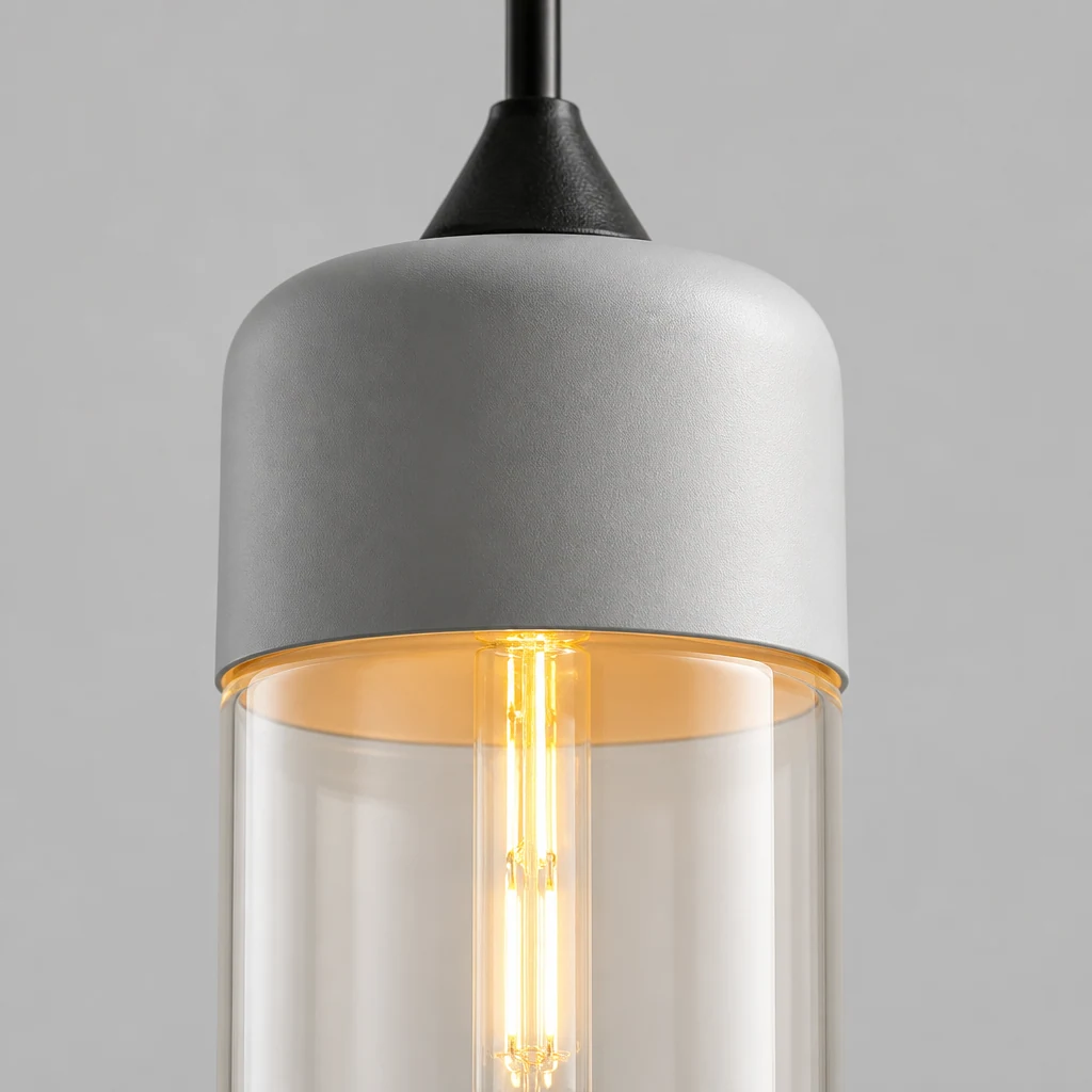 Close-up detail of SOMMELIER glass jar pendant lamp material and finish