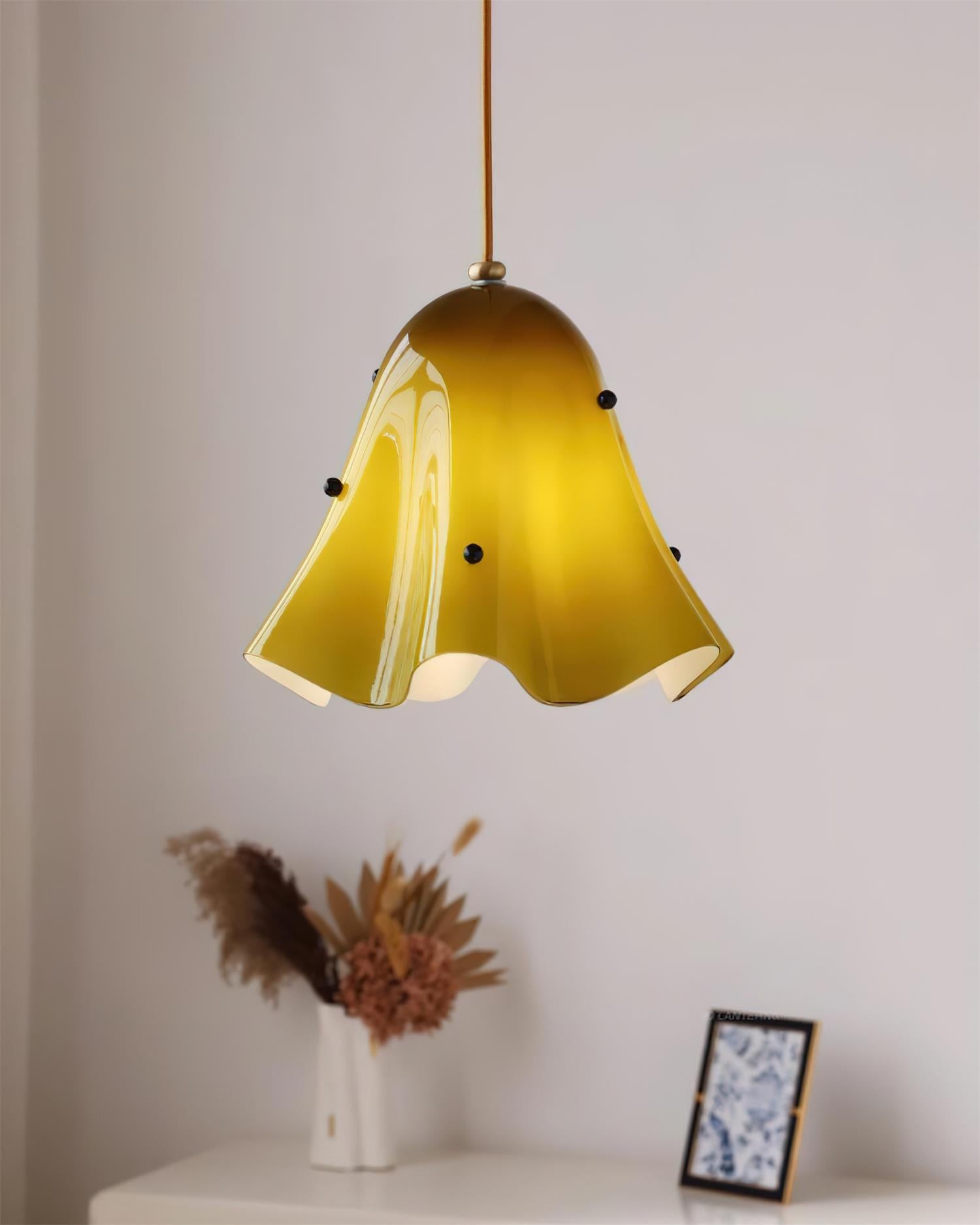 Yellow French Skirt Pendant Lamp in a styled corner