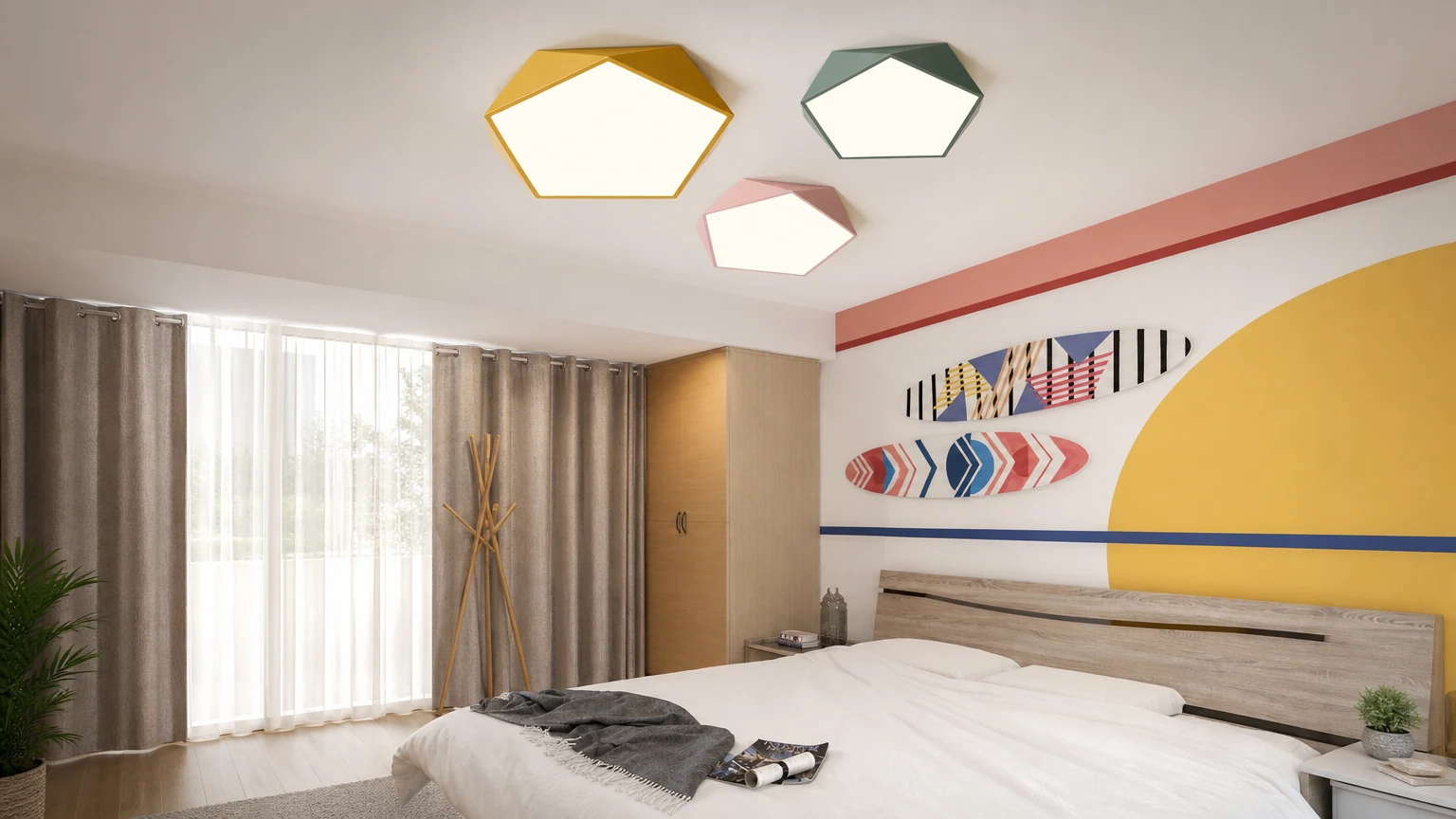 LEXA Geometrinen LED-kattovalaisin kirkkaassa huoneessa