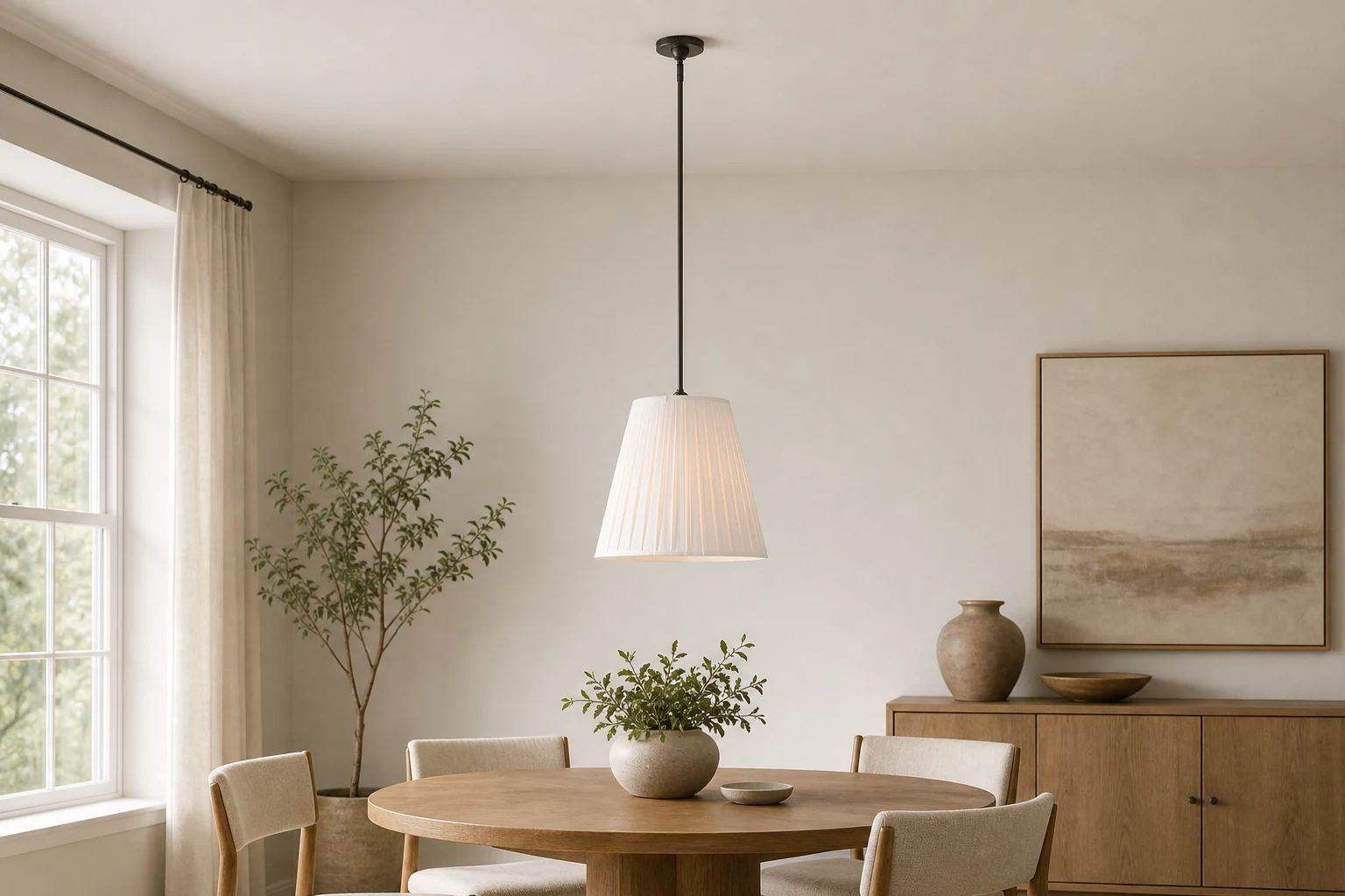 Plisowana lampa wisząca z tkaniny Luvora w stylu życia