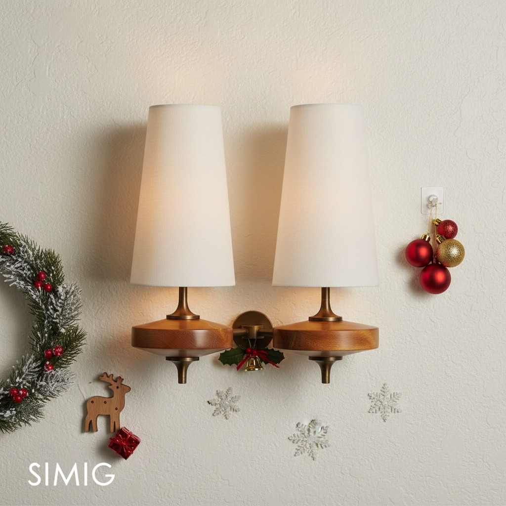 Double white fabric Chrona Rho wall lamp in a decorated wall scene