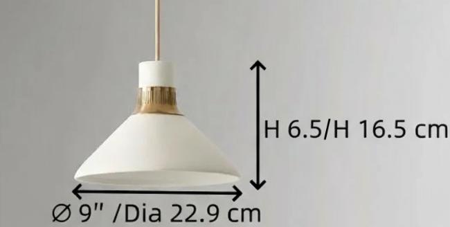 Diagrama de dimensiones de la lámpara colgante Calvor que muestra un diámetro de 9 pulgadas y una altura de 6,5 pulgadas.