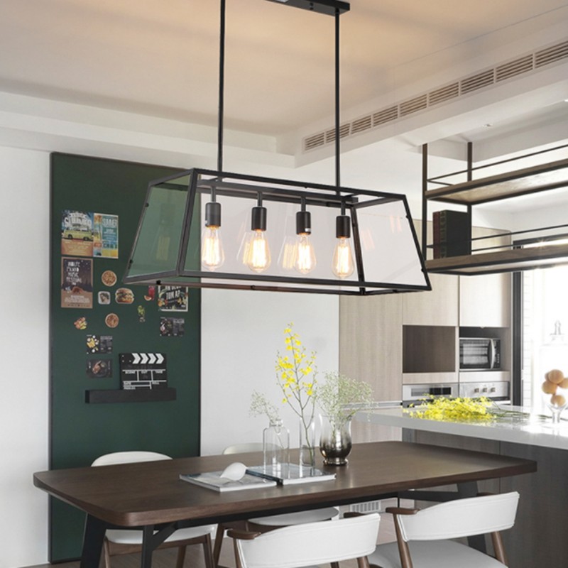 Vintage REXAM linear hanging light in a kitchen dining scene