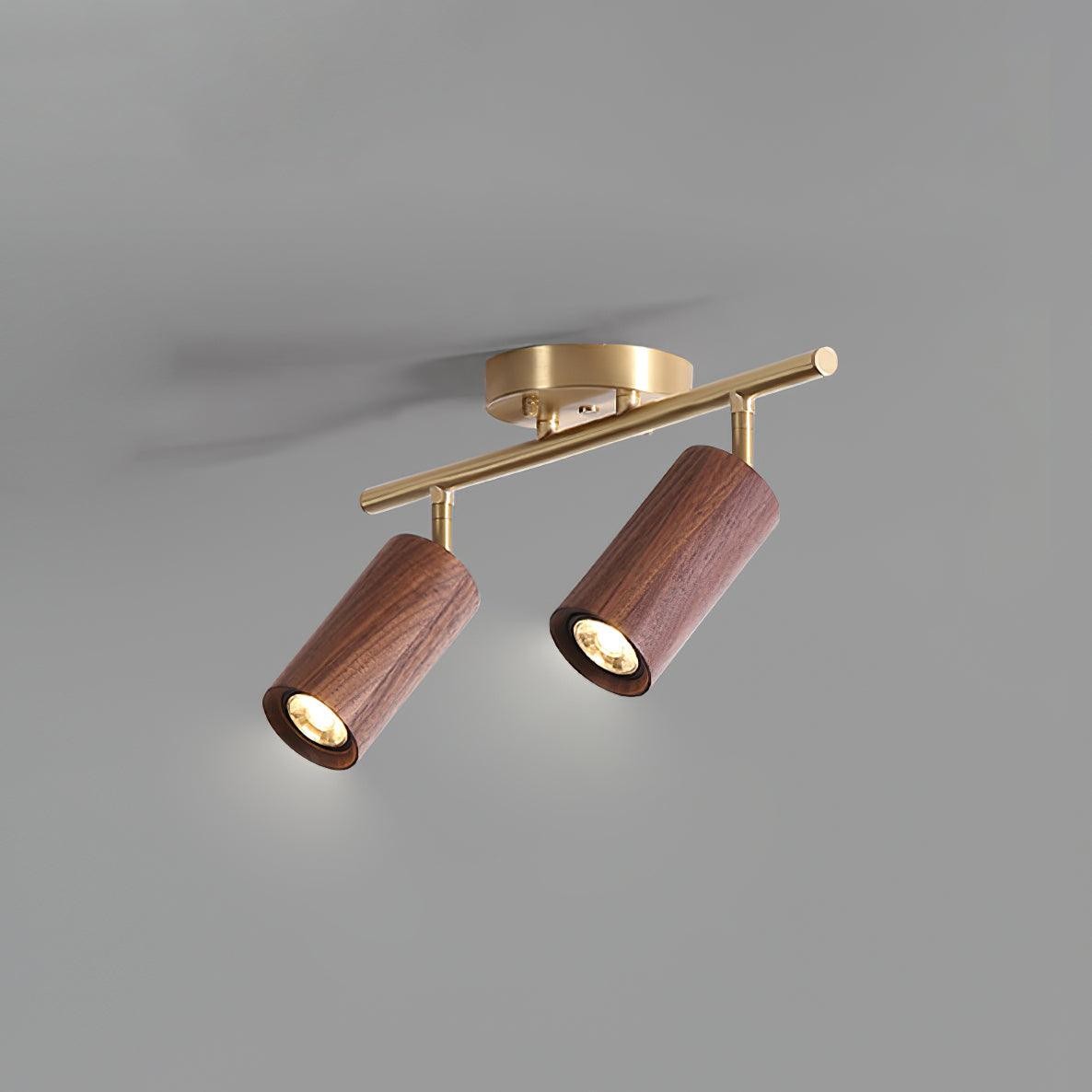 Two-head gold and walnut wooden track light product view