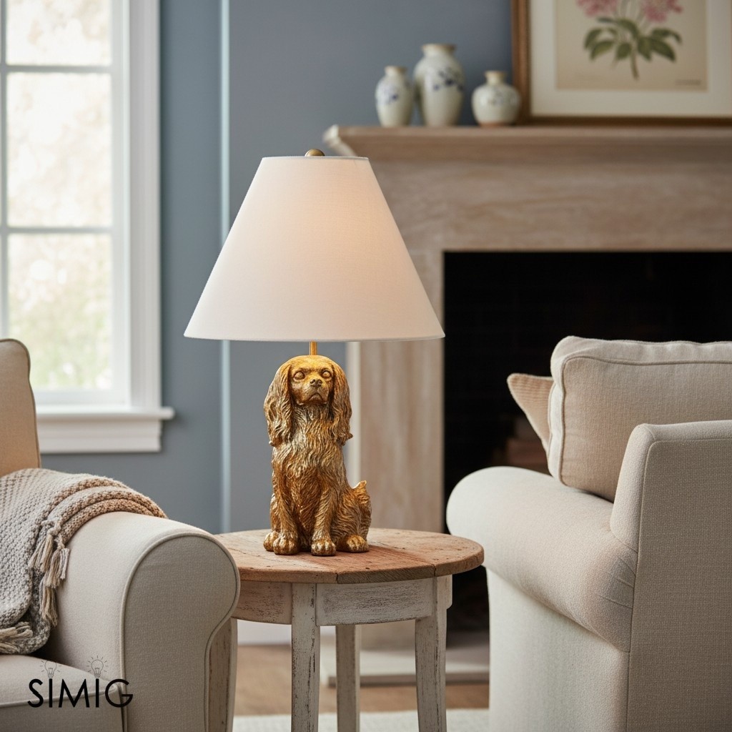 Pawdia lamp displayed on a small living room table