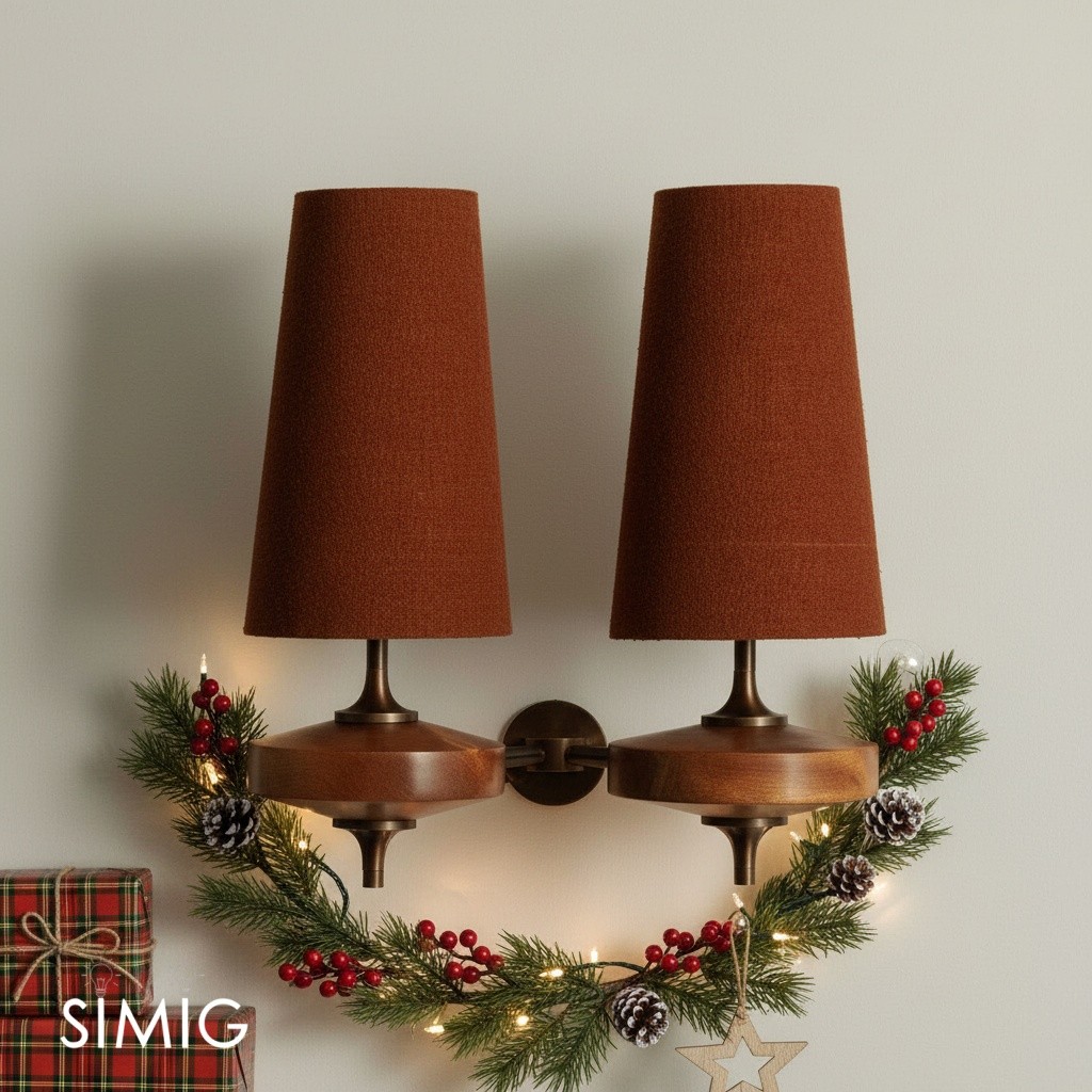 Double red fabric Chrona Rho wall lamp in a warm holiday wall setting