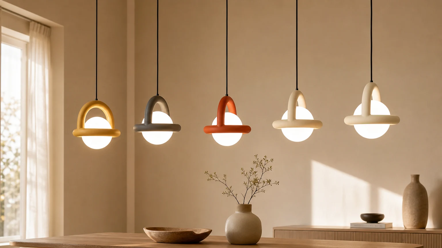 Akrylowa lampa wisząca Nordic Cory D956 pokazana w poziomej scenie pomieszczenia