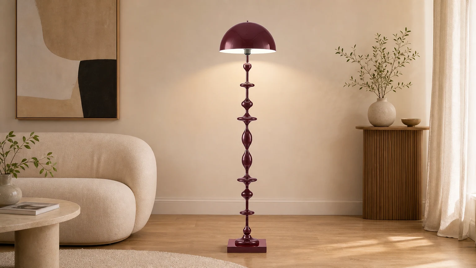 Lampa wisząca WARM zainstalowana nad stołem w jadalni