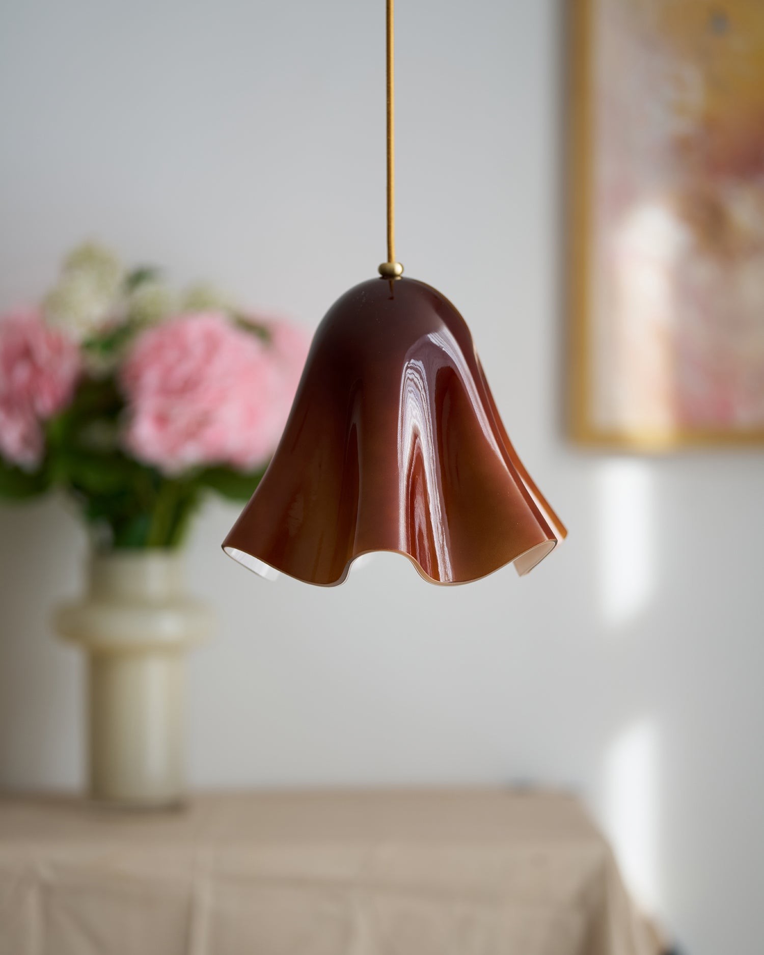 Brown French Skirt Pendant Lamp in a soft interior setting
