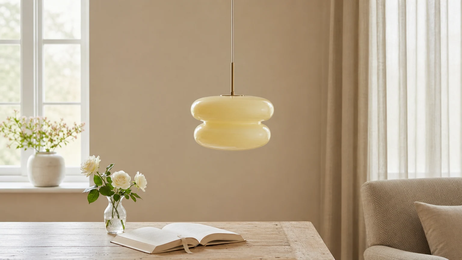 Orra opal glass pendant lamp in a horizontal room scene