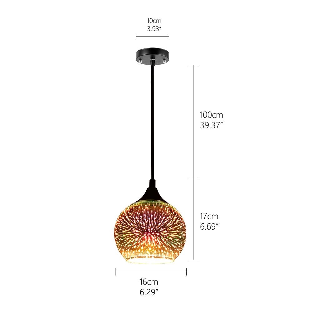 Dimension diagram for small rounded pendant lamp model i 16 cm