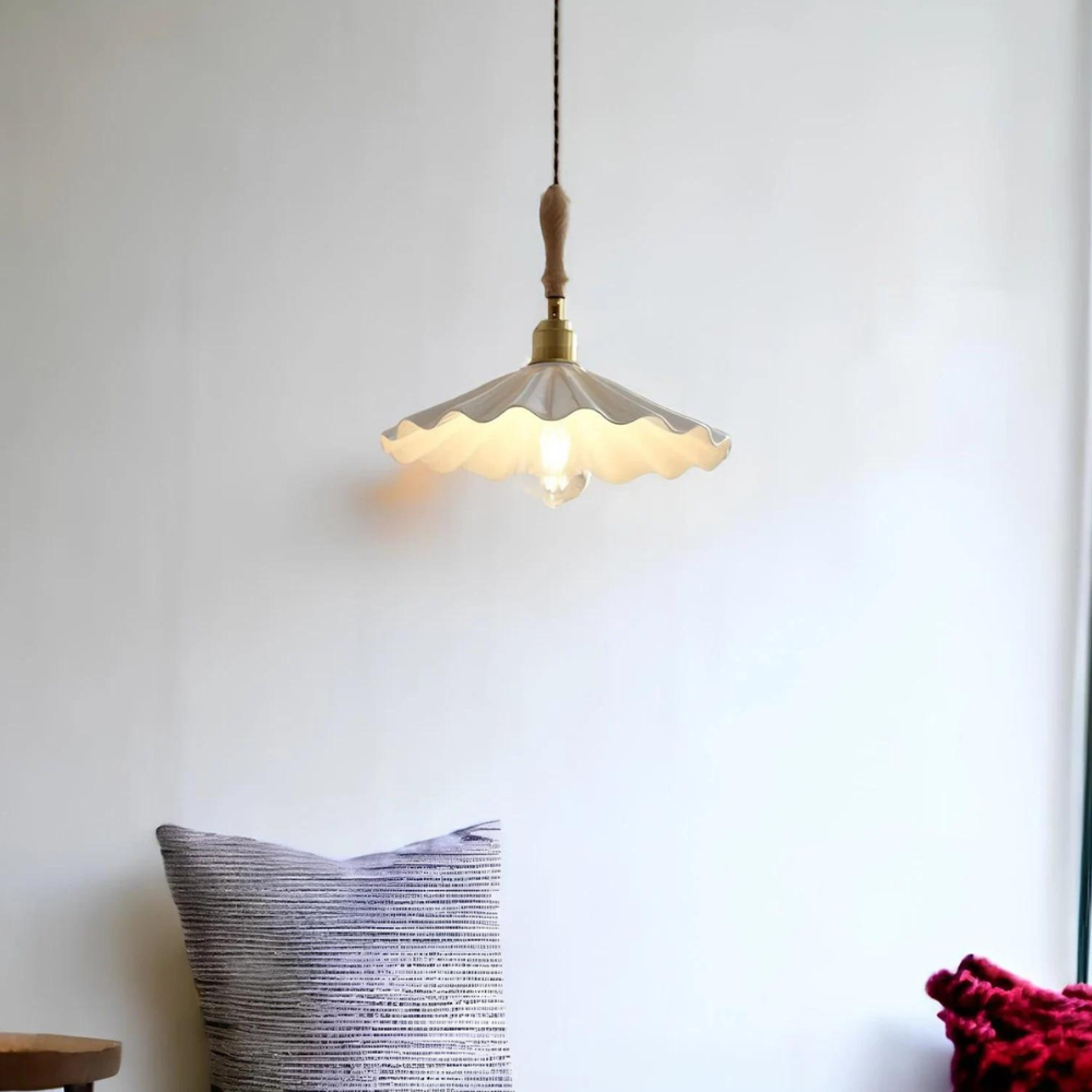 Ceramic Flute Pendant Lamp installed above furniture in a simple room setting