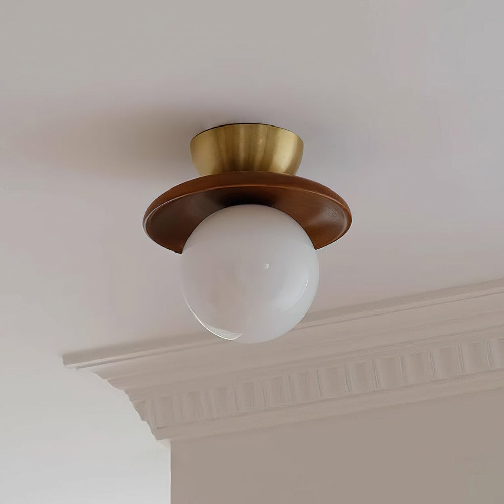 Lámpara de techo instalada en una habitación interior cerca de la moldura del techo.