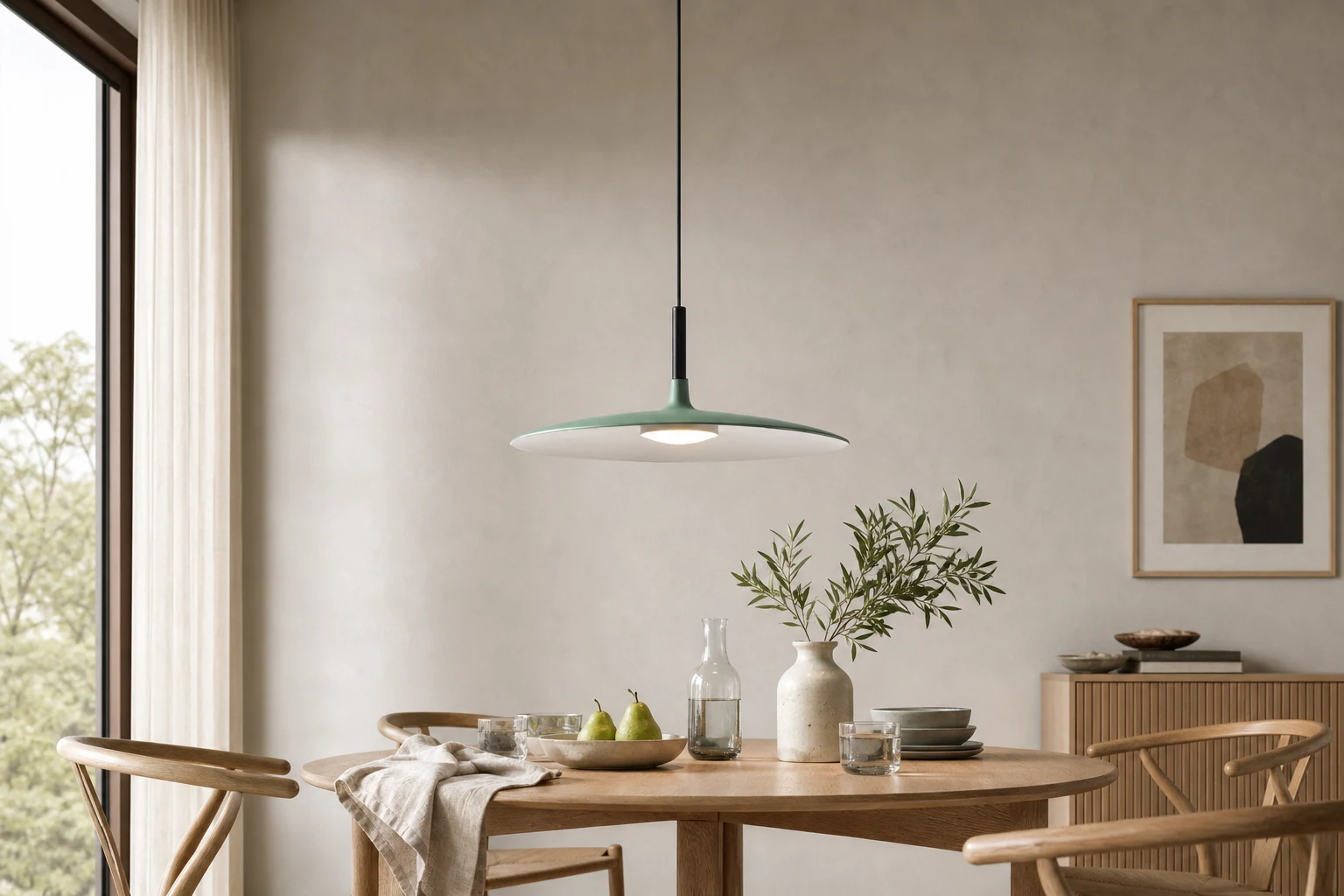 Lifestyle room scene with the cone LED pendant light