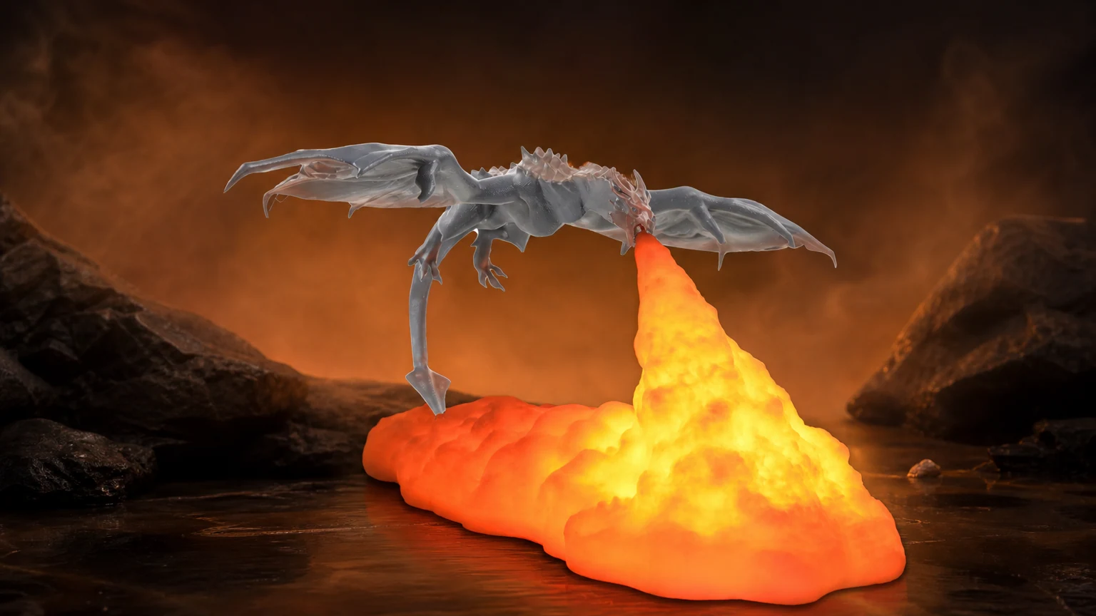 Kreatywna lampa stołowa M99 z samolotem Fire Dragon, wydrukowana w 3D, z dramatyczną, fantastyczną sceną na blacie