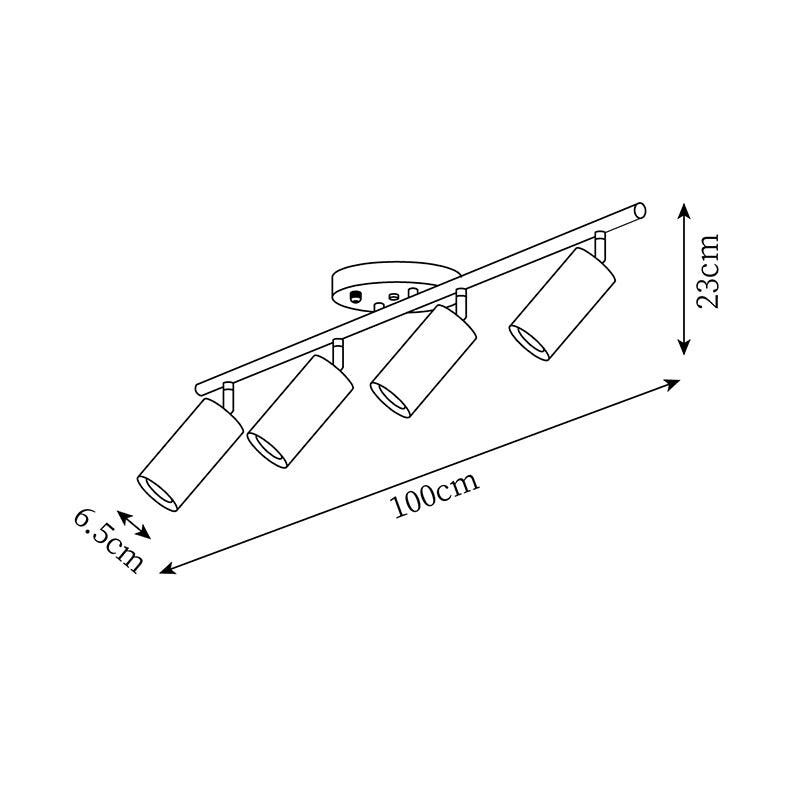 Four head wooden track light dimension diagram