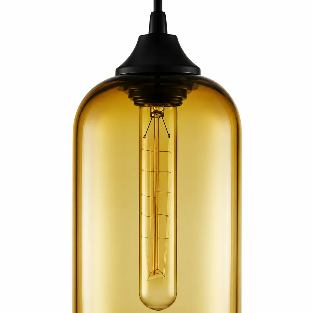 Close-up detail of Helio Glass Pendant Light glass and metal finish