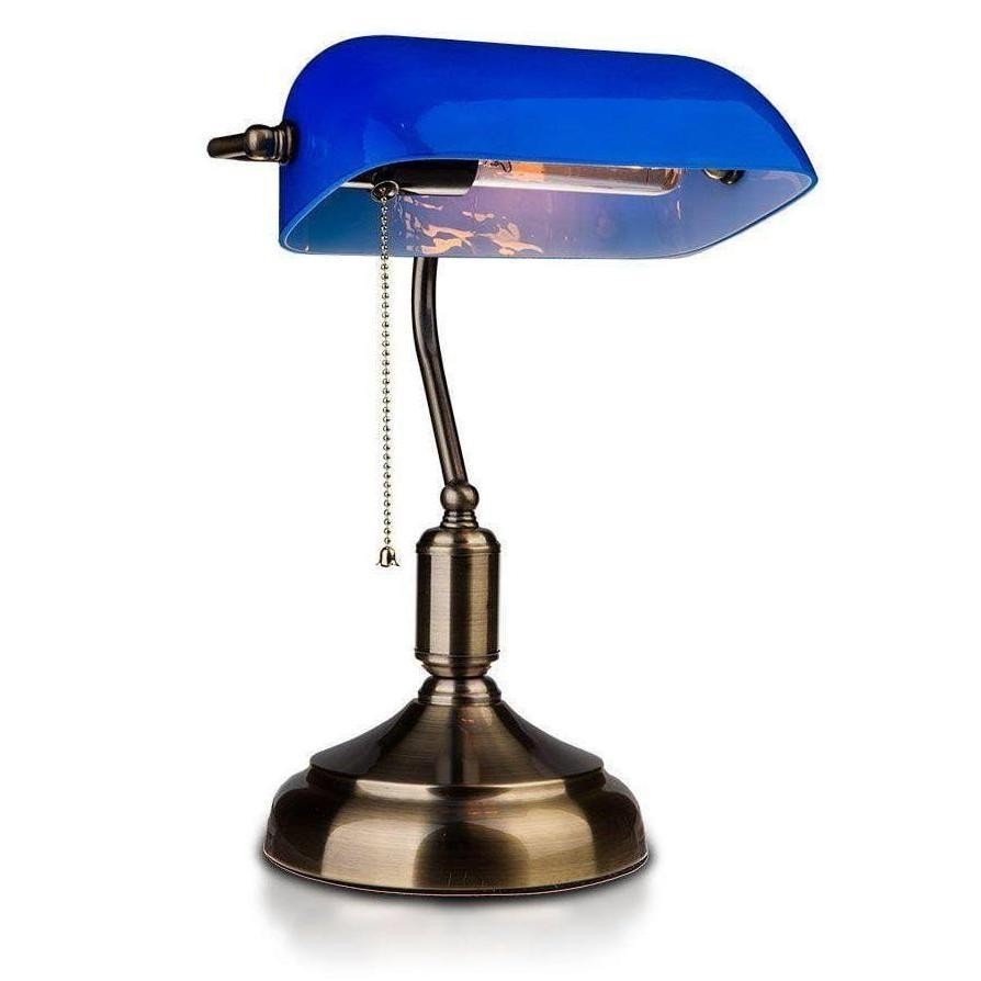 Blue glass banker desk lamp variant with metal base