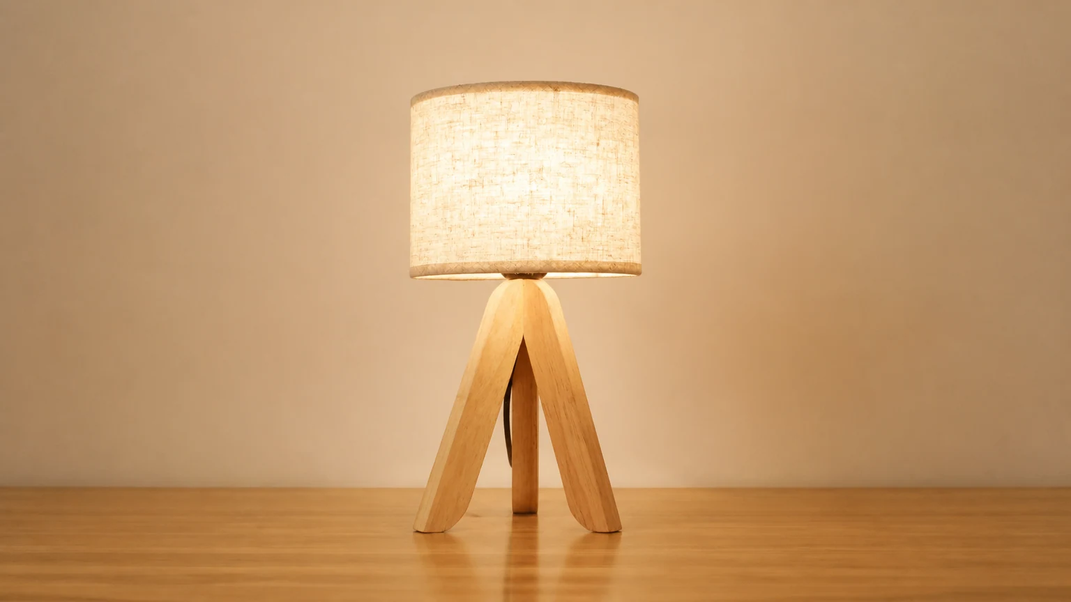 Minimalist Wooden Table Light in a warm bedroom scene