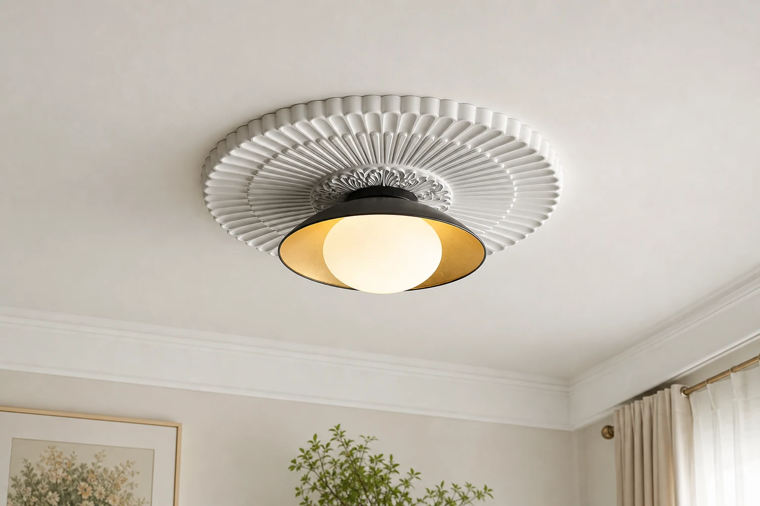 French Retro Flying Saucer Bowl Ceiling Light shown in a second lifestyle room scene