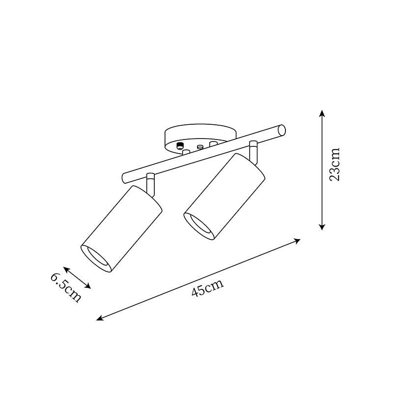 Two head wooden track light dimension diagram