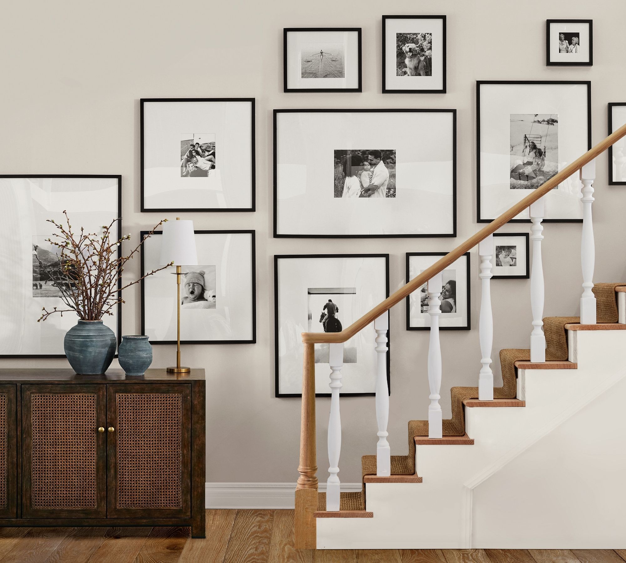 Rowan table lamp placed on a cabinet in a lifestyle room scene