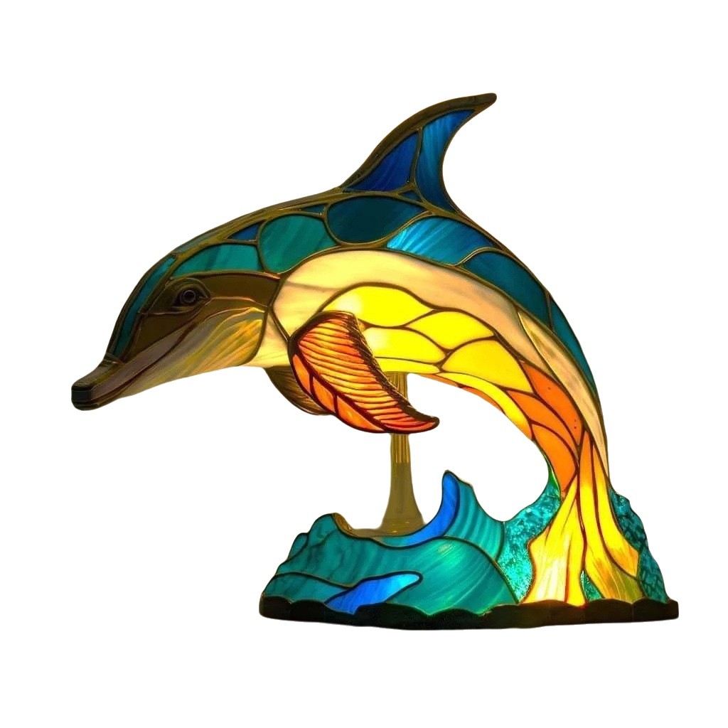 Lampe en résine Dauphin Magique vue isolée