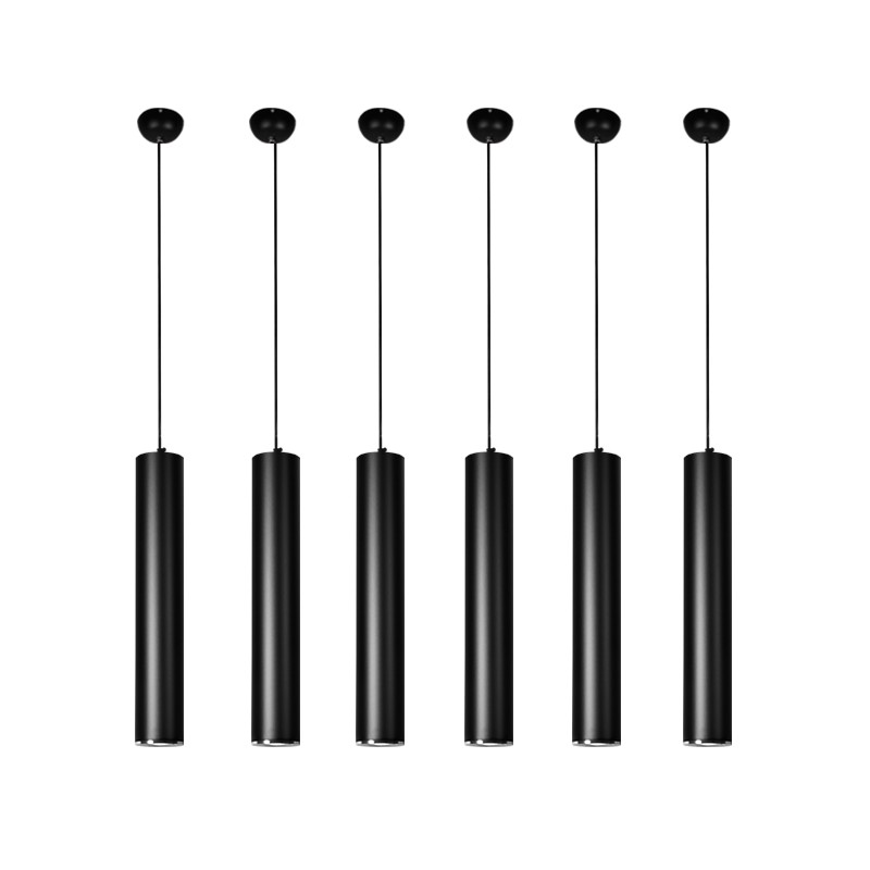 Modern Tubular Pendant Lamp product view showing black tubular pendant sizes