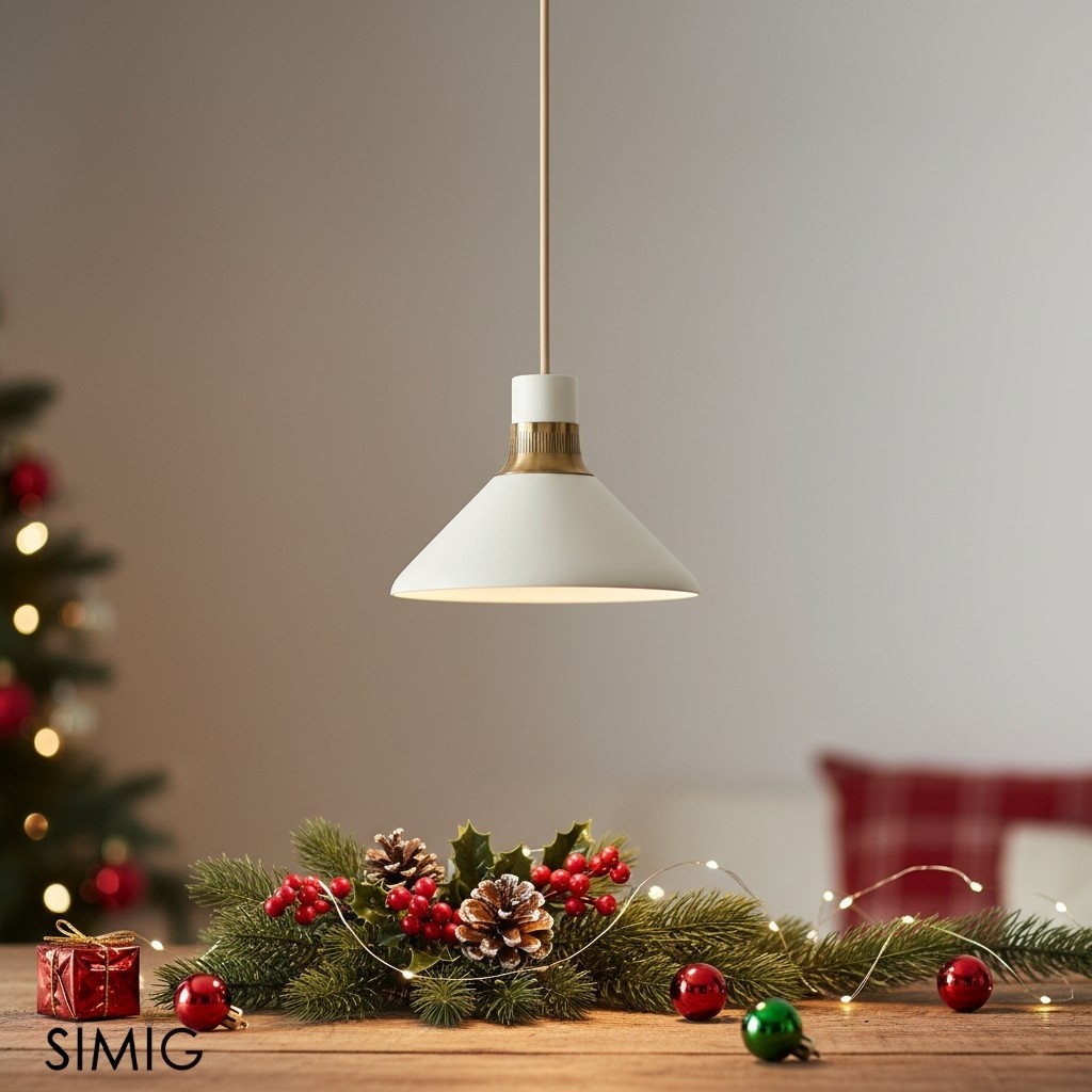 Lámpara colgante Calvor sobre una mesa decorada.