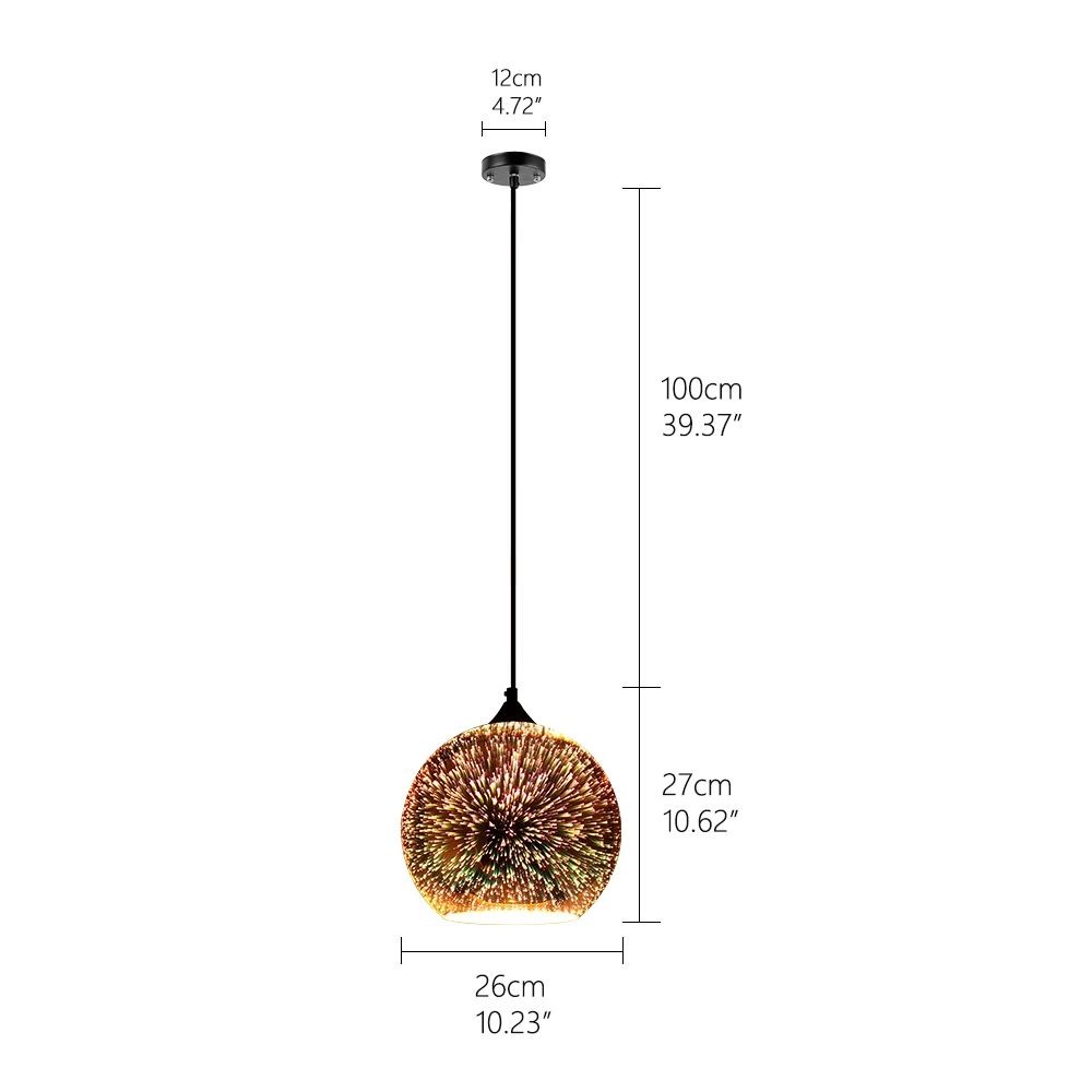 Dimension diagram for rounded pendant lamp model i 26 cm
