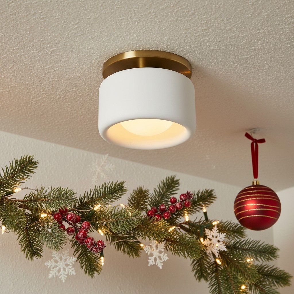 White Cerova porcelain flush mount installed on ceiling