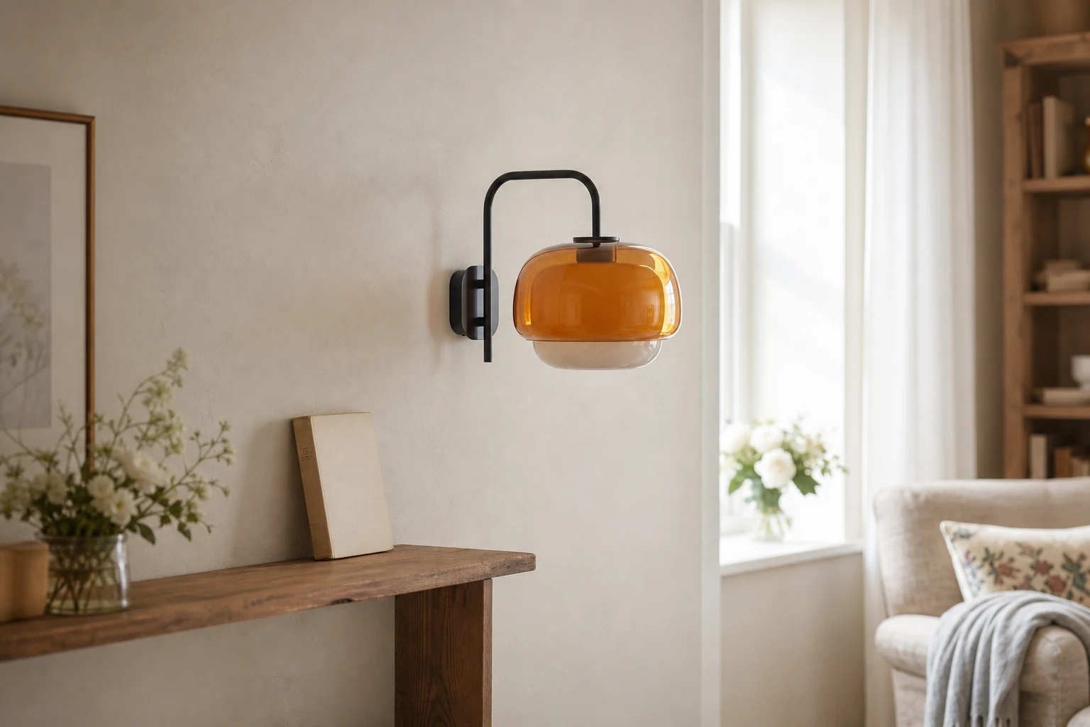 Clinco colored glass wall lamp in a styled room scene