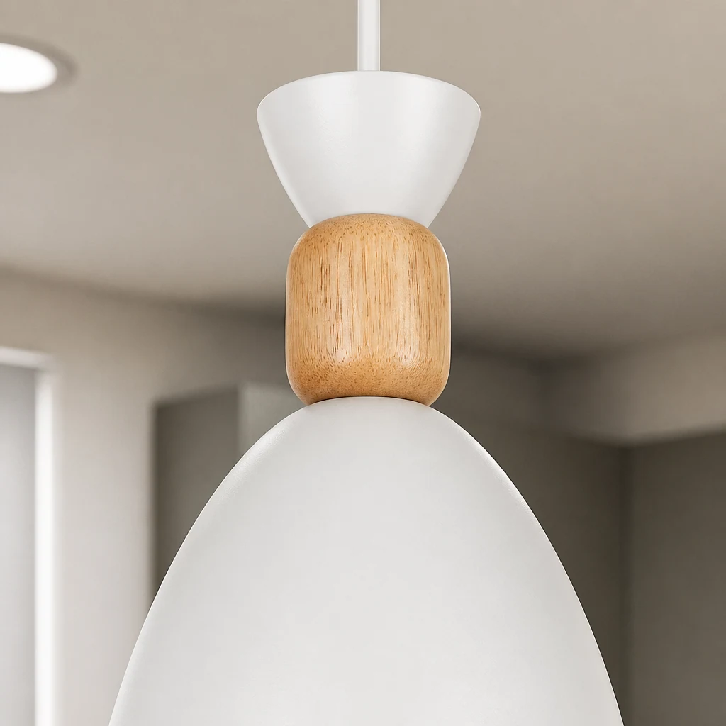 Gros plan sur l'abat-jour et le connecteur supérieur de la suspension BELL de style scandinave