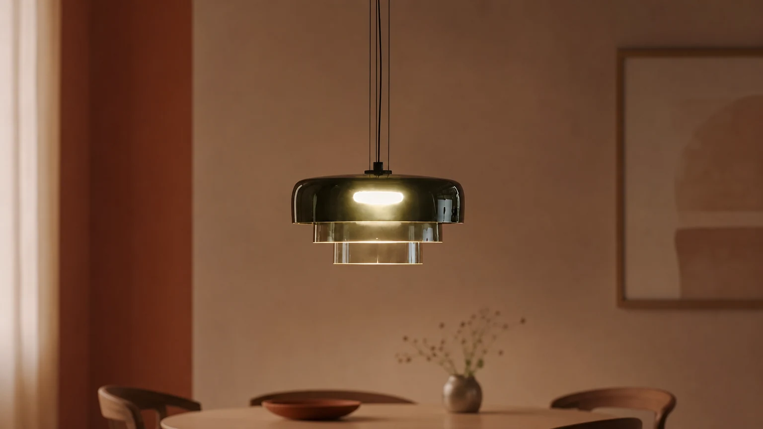 Lampa wisząca Nordic Celestial Glass D908 w ciepłej scenerii wnętrza