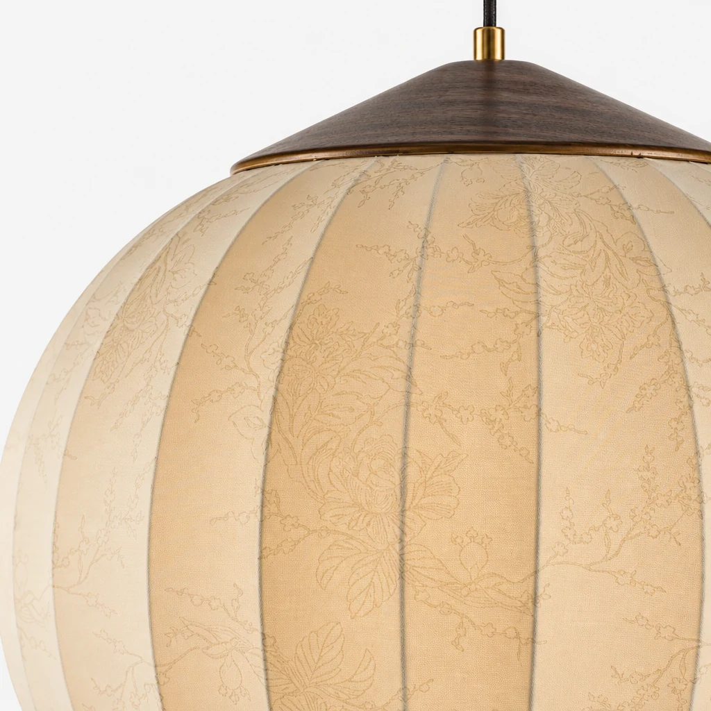 Close-up of the fabric shade and lantern construction detail