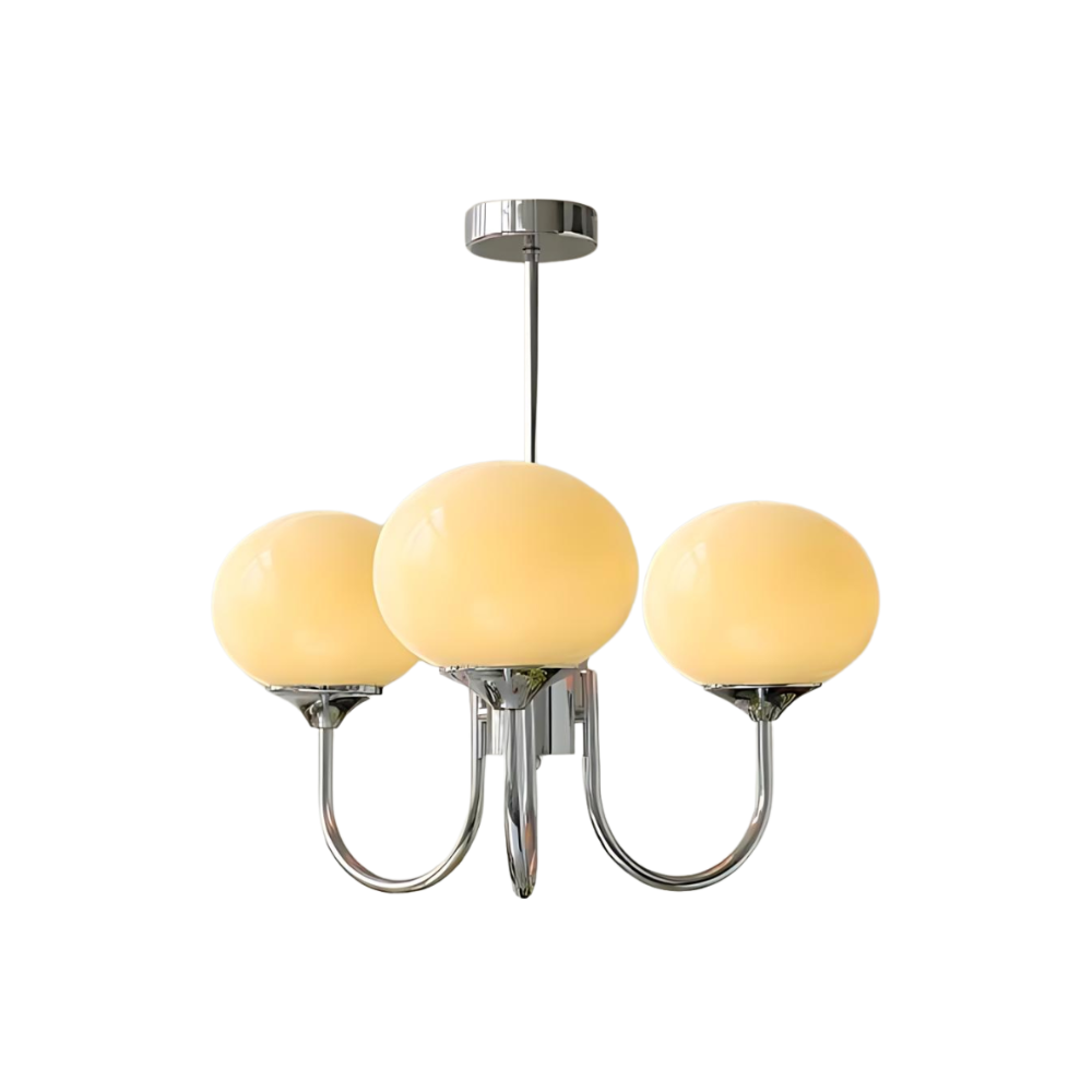 Dreiköpfiger Marshmallow-Kronleuchter in Silber und Creme