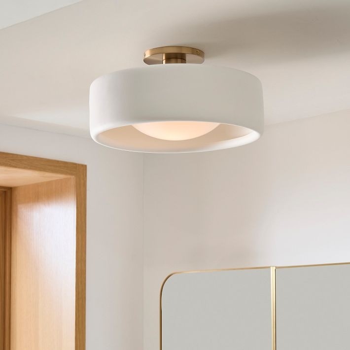 Close installed white round Cerova flush mount ceiling light