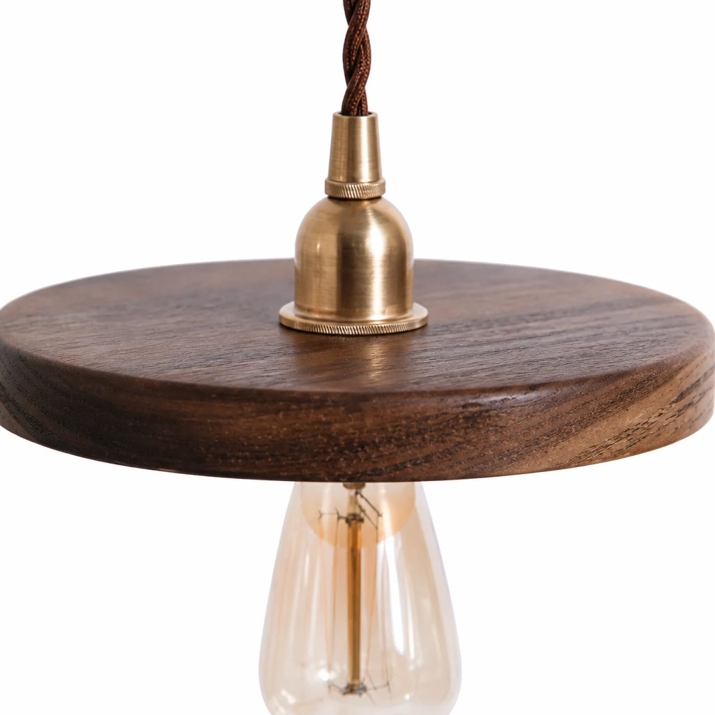 Close-up detail of the Wooden Pendant Light shade and fitting