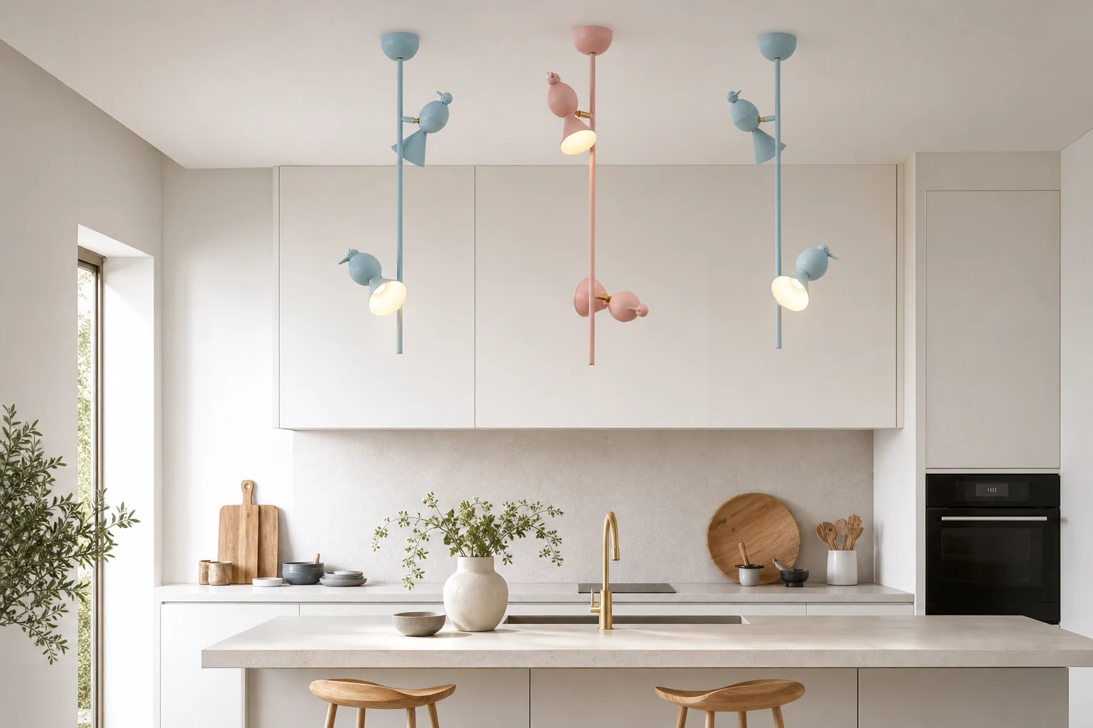 Lámpara colgante con forma de pájaro FLYCATCHER en un ambiente de estilo de vida.