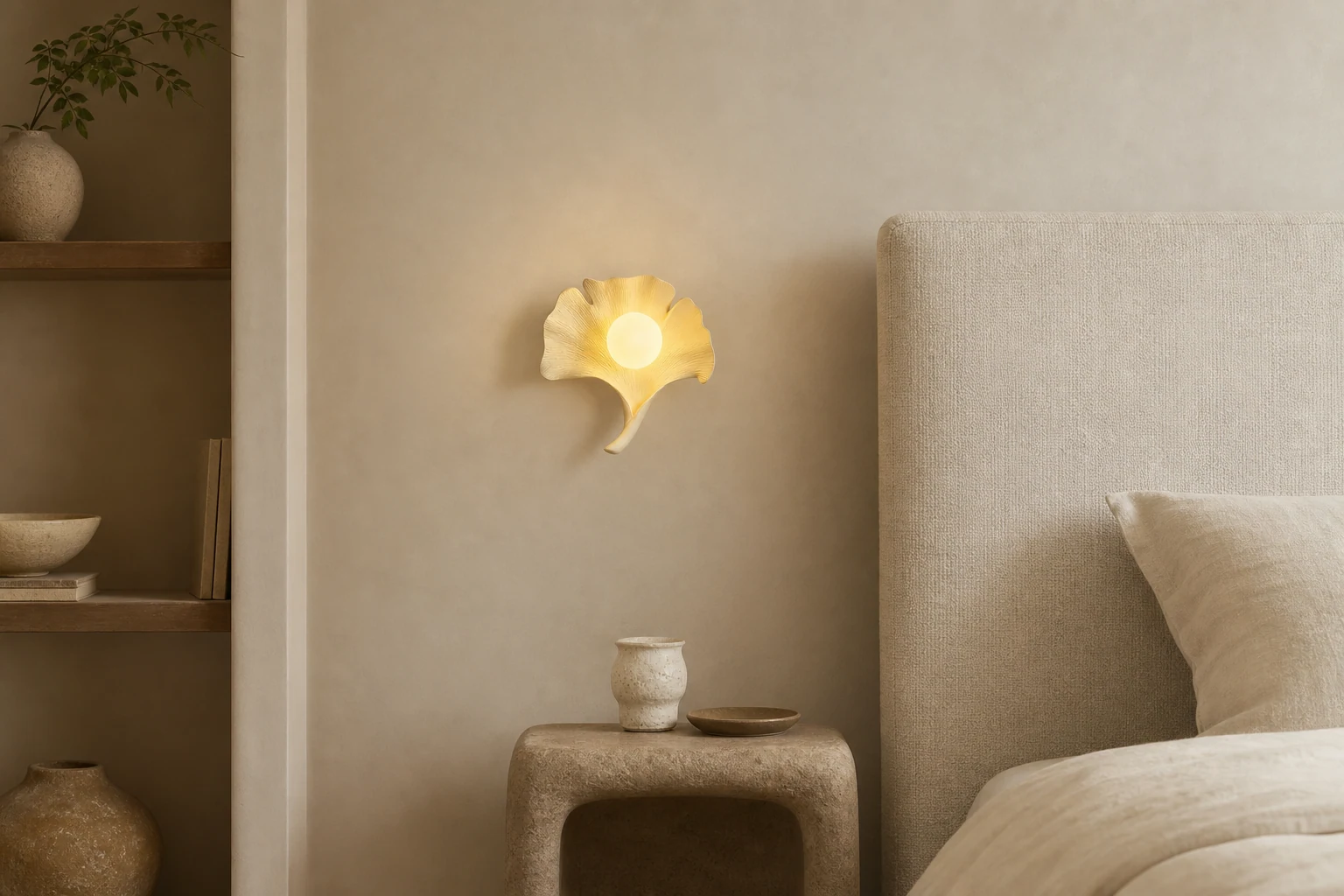 Ginkgo leaf wall lamp styled in a lifestyle room scene