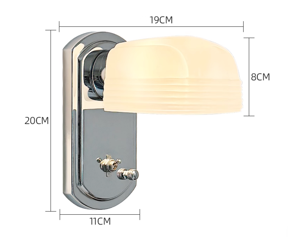 Maßzeichnung für die Bauhaus Creative Industrial Wandleuchte T031 aus weißem Glas