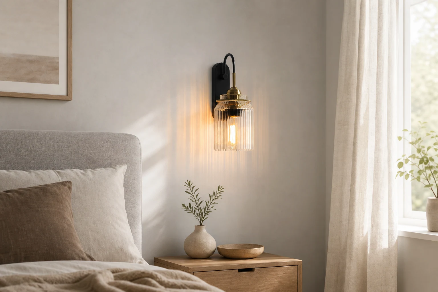 M128 wall lamp shown in an indoor lifestyle setting