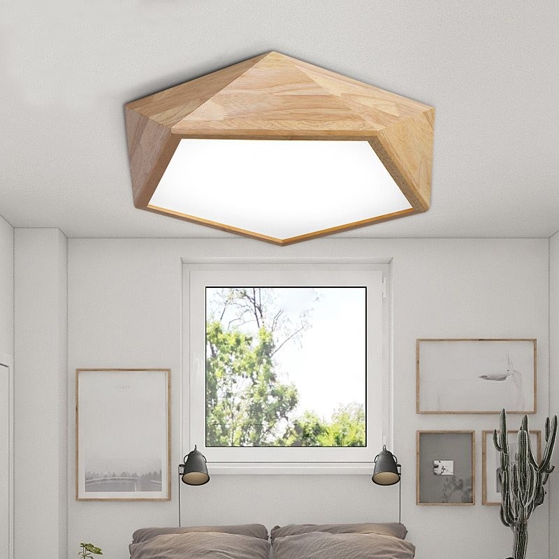 LEXA wood ceiling light installed in a bedroom scene