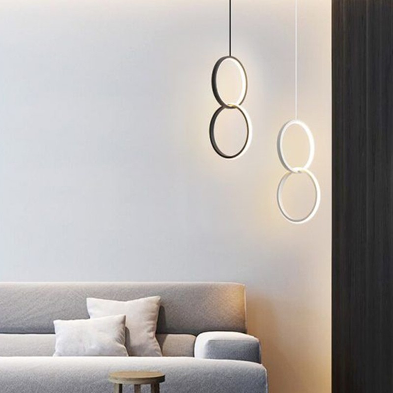 Double Ring LED Pendant Light above a sofa