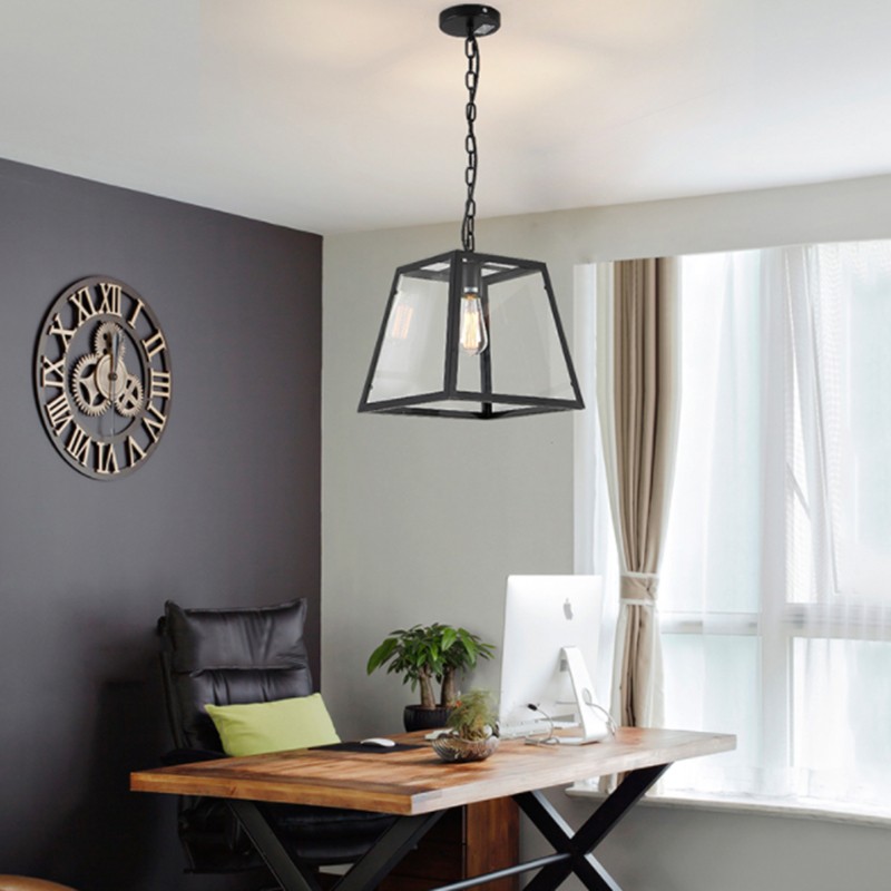 Vintage REXAM single pendant in a home office dining scene