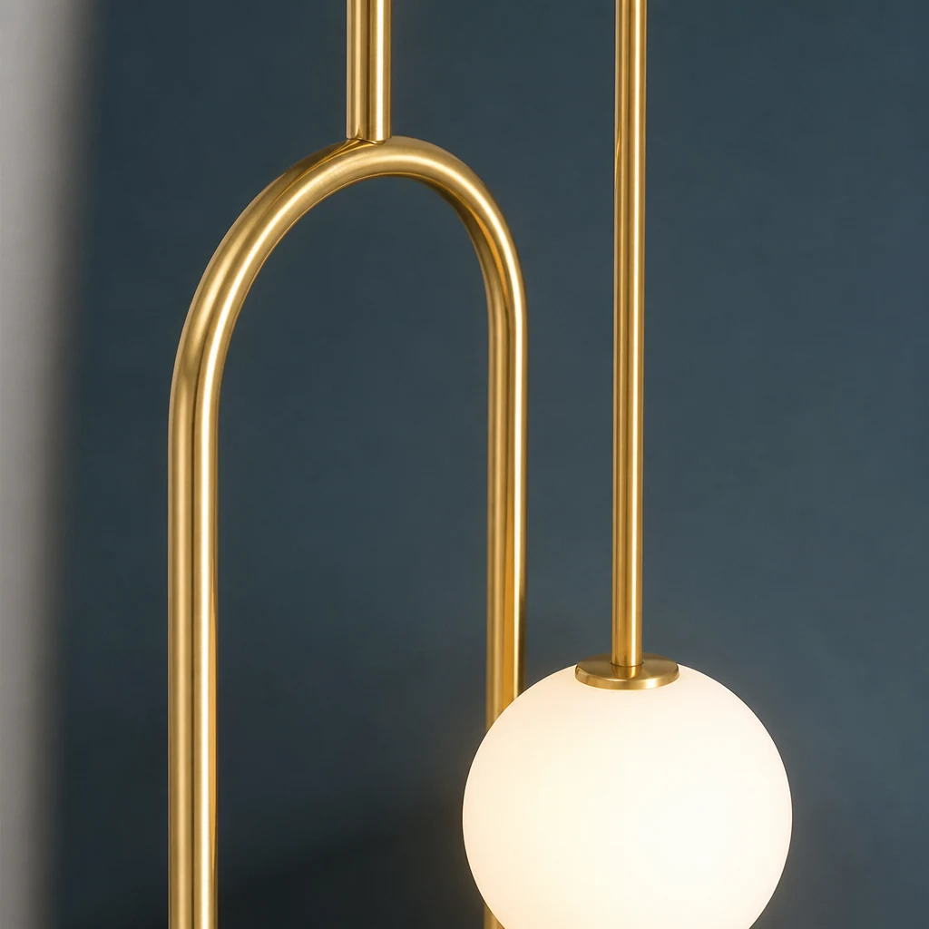 Dettaglio ravvicinato della finitura e del vetro della lampada a sospensione STROBE.