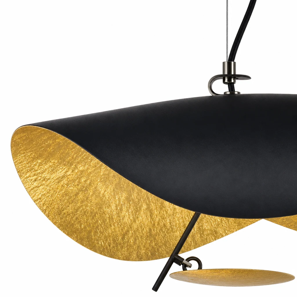 Detailaufnahme der gebogenen LED-Pendelleuchte aus Metall