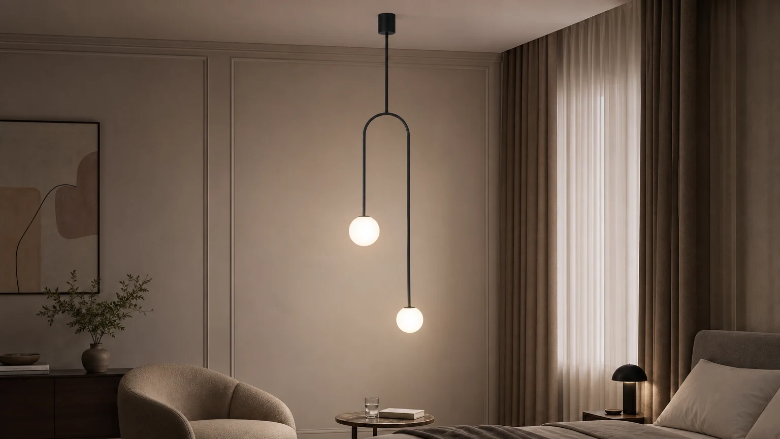 Lampada a sospensione STROBE High Low installata in una stanza